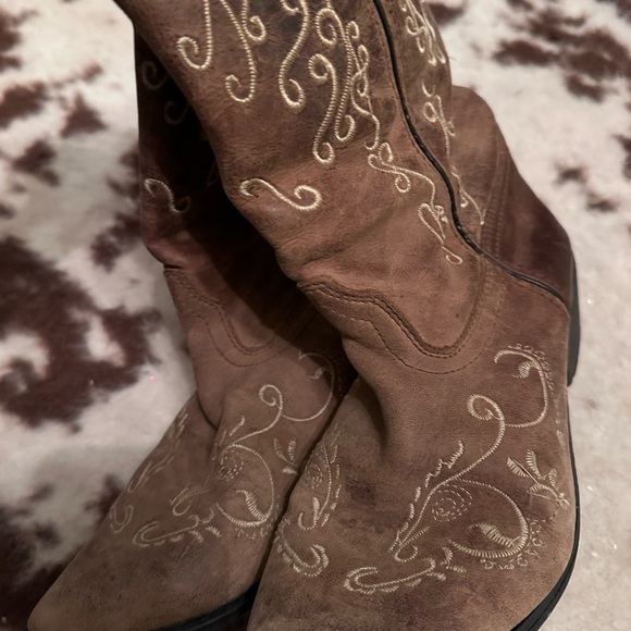 Smoky ladies sz 6 Cowboy Boots brown leather with white embroidery - Picture 7 of 12